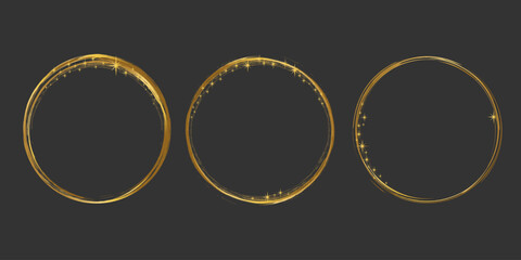 Gold round frame. Gold ring design with sparkling star decoration.