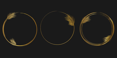 Gold round frame. Gold ring design with Palm leaf decoration