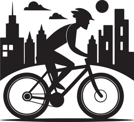 Cyclist commuting on an eco-bike through a modern