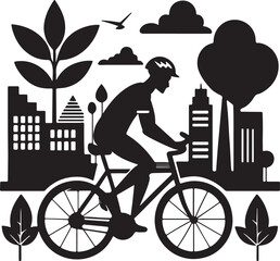 Cyclist commuting on an eco-bike through a modern