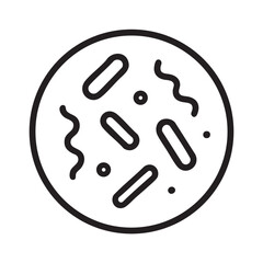 Obraz premium A simple line drawing depicts a circular petri dish with various bacterial colonies and shapes inside