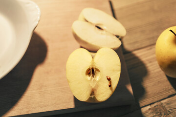 Close-up of apple cut in half, fruits