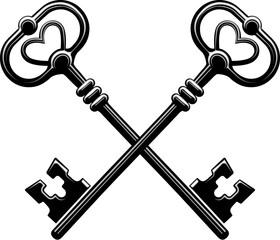 Hand drawn crossed vintage keys