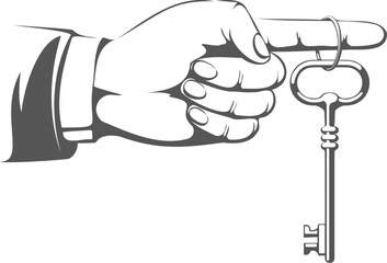 Hand with key on pointing finger