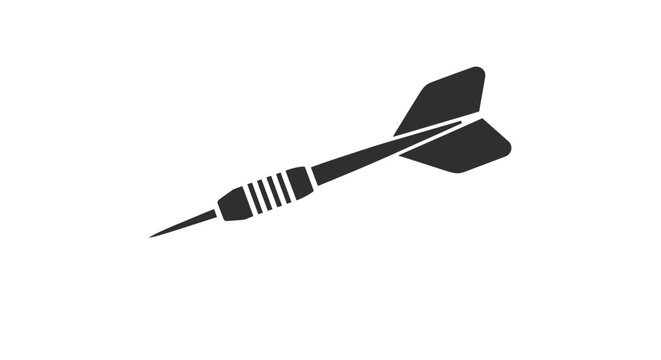 A simple black silhouette of a dart angled diagonally against a white background