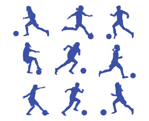 set of nine kid play soccer silhouette vector