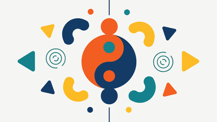 Obraz premium Yin yang balance concept inspired by Taoist philosophy, modern flat vector illustration with symbolic harmony, ideal for education, spirituality, and wellness design