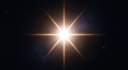 A brilliant starburst effect with eight distinct rays shining brightly in a dark, cosmic background.