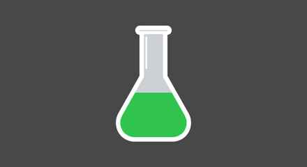 Green liquid in laboratory flask on dark background