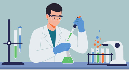 Scientist conducting chemistry experiment in modern laboratory setting