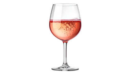 A single glass filled with a pink, bubbly beverage on a dark background