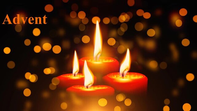 4th advent with burning candles and the German text Happy Advent, animated video with the German text Happy Advent