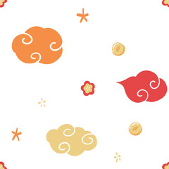 Chinese Cloud with Glod Coin Seamless Pattern, Background