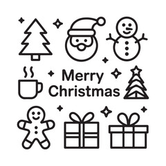 Simple black and white christmas icons and greetings