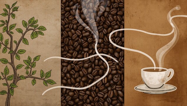 Coffee Journey From Bean to Cup Triptych Artwork