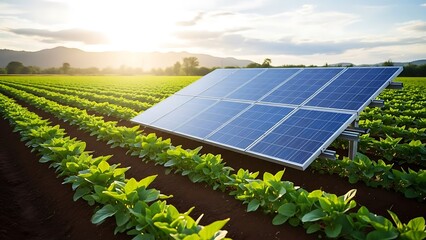 solar panels installed on farm field for renewable energy generation