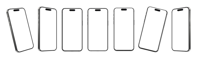 Smartphone mockup from different angles, mobile phone layout template set