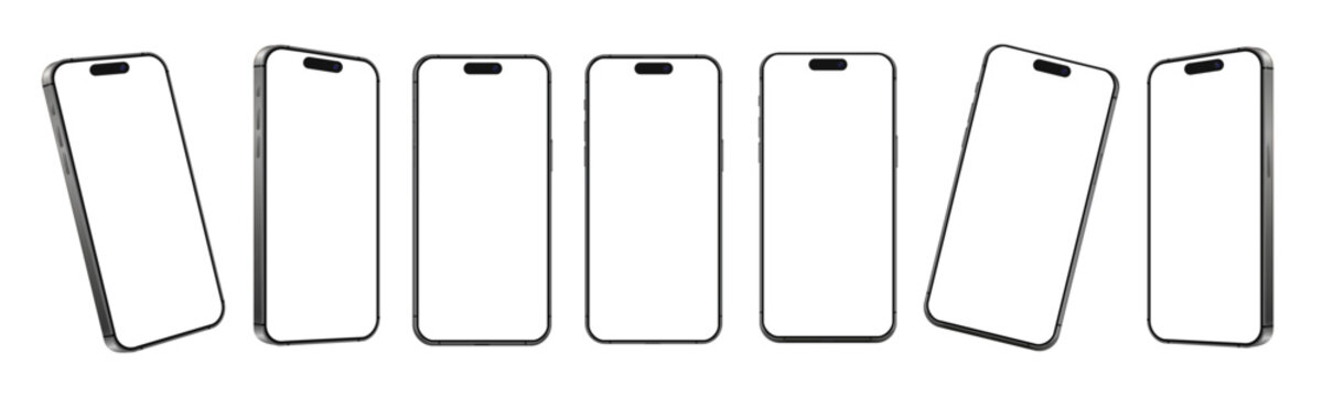 Smartphone mockup from different angles, mobile phone layout template set