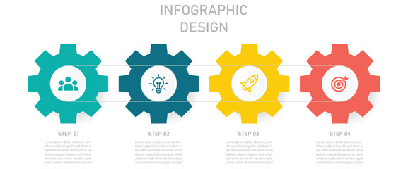 Gears infographics. Business infographic template with 5 options gear shape. Abstract elements diagram or processes and business flat icon, Vector business template for presentation. Vector 