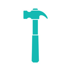 Hammer icon in teal color on white background
