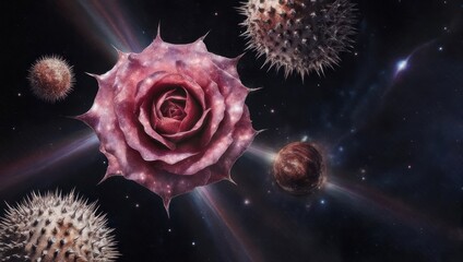 Cosmic Rose and Celestial Spheres - A Surreal Artistic Vision.