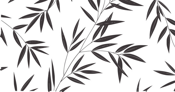 Black and white seamless bamboo leaves pattern