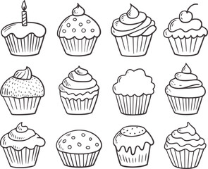 Black and white style cupcakes collection twelve varieties
