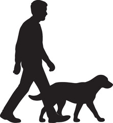 Man Walking Dog on Leash Silhouette Vector Illustration