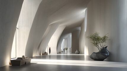 Cloud Dancer Modern Minimalist Interior Architecture with Arched Walls and Natural Light Colour of the Year 2026