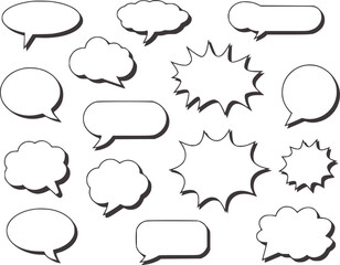 Obraz premium Fifteen black and white empty speech bubbles in varied shapes