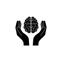 Hands Holding Brain Care Icon Silhouette