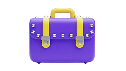 Purple Briefcase with Yellow Straps and Studs on White Background