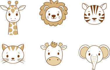 Neutral Nursery Safari Animals Illustration. Safari Animals Design in Soft Neutral Nursery Style. Cute Safari Animals Artwork for Neutral Nursery. Baby Nursery Safari Animals in Calm Natural Tones