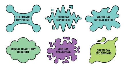 Colorful stickers for various awareness days on white background