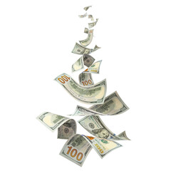 Naklejka premium Flying hundred dollar bills, isolated on transparent cutout background