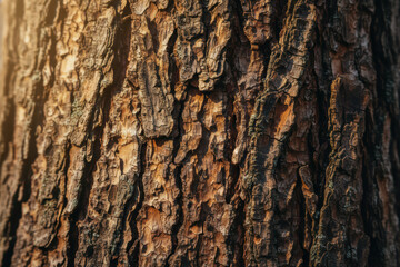Obraz premium Close up of rough tree bark in sunlight