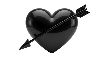 A glossy black heart pierced diagonally by a dark arrow. Dark background
