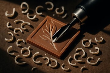 Artisan Carving a Detailed Leaf Design with Specialized Tool