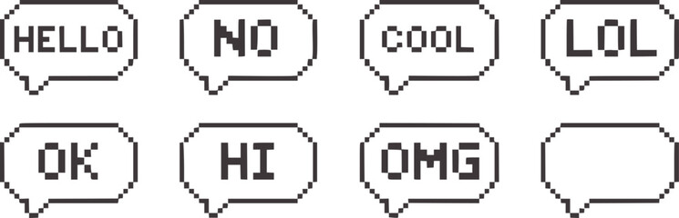Pixelated speech bubbles with text in monochrome style © Mehedy