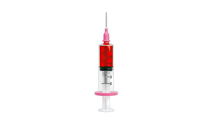 Syringe Filled with Red Liquid on White Background