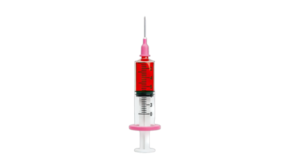 Syringe Filled with Red Liquid on White Background