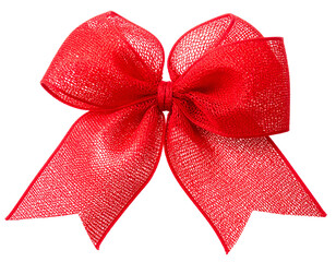A brightly colored, textured red bow with elegant loops and tails against a black backdrop