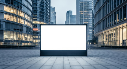 Obraz premium Horizontal blank billboard mockup in modern city square at twilight for advertising design