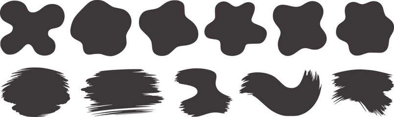Ten assorted black abstract inkblot shapes white inkblots