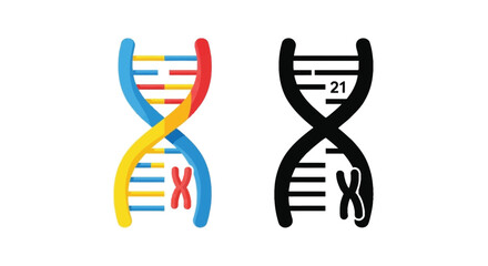 Colorful dna helix structures and a chromosome illustration on white background
