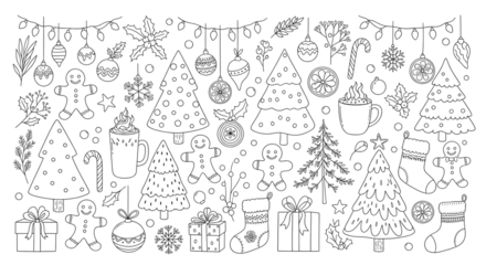 Christmas elements collection for coloring book