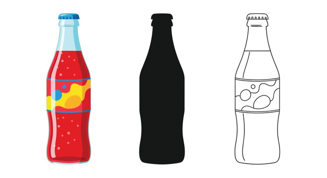 Three bottle illustrations colored silhouette and line drawing variations are shown