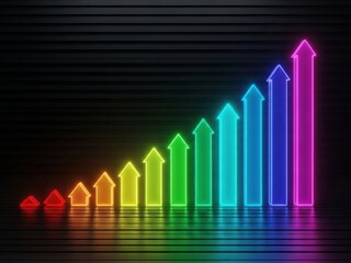 Neon bar graph showing upward trend and growth