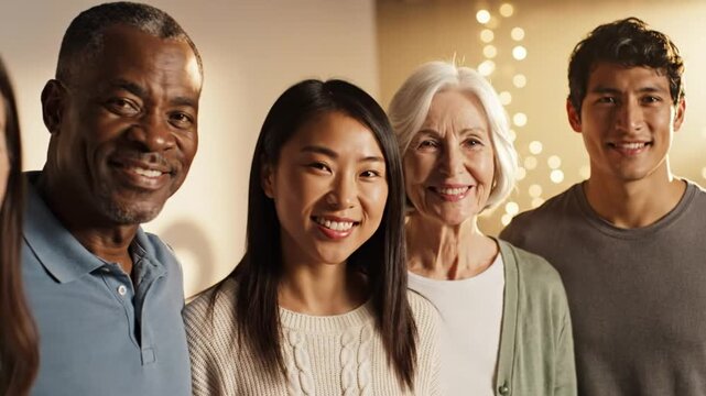 Diverse group of smiling people looking forward together creating stronger communities