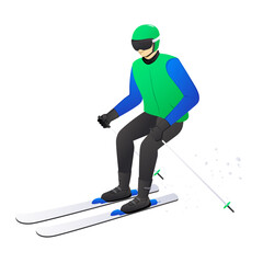 Skier cartoon character isolated on white background. Winter sport 
